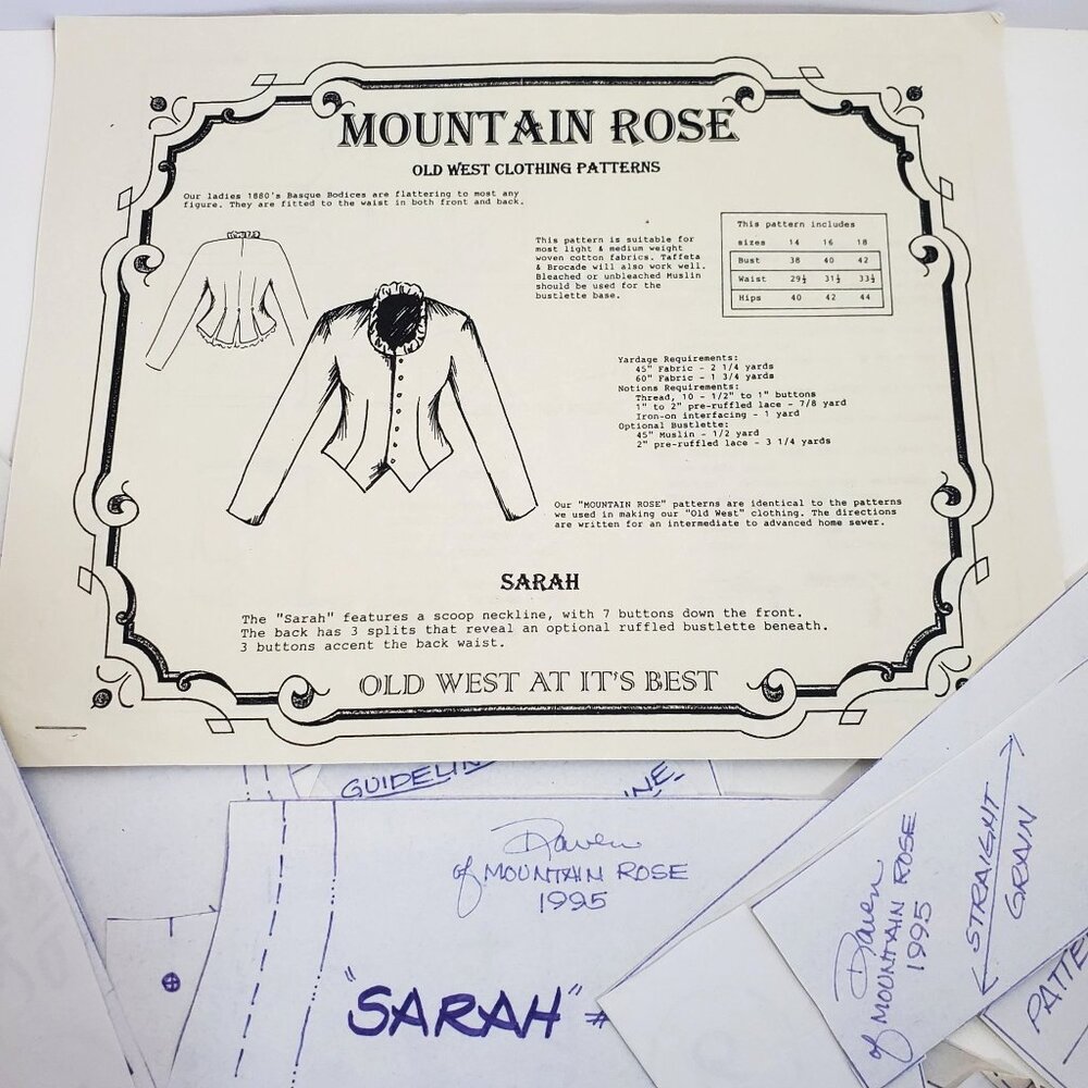 Mountain Rose Sarah Old West Clothing Patterns Sizes 14 16 18 Paper Vintage